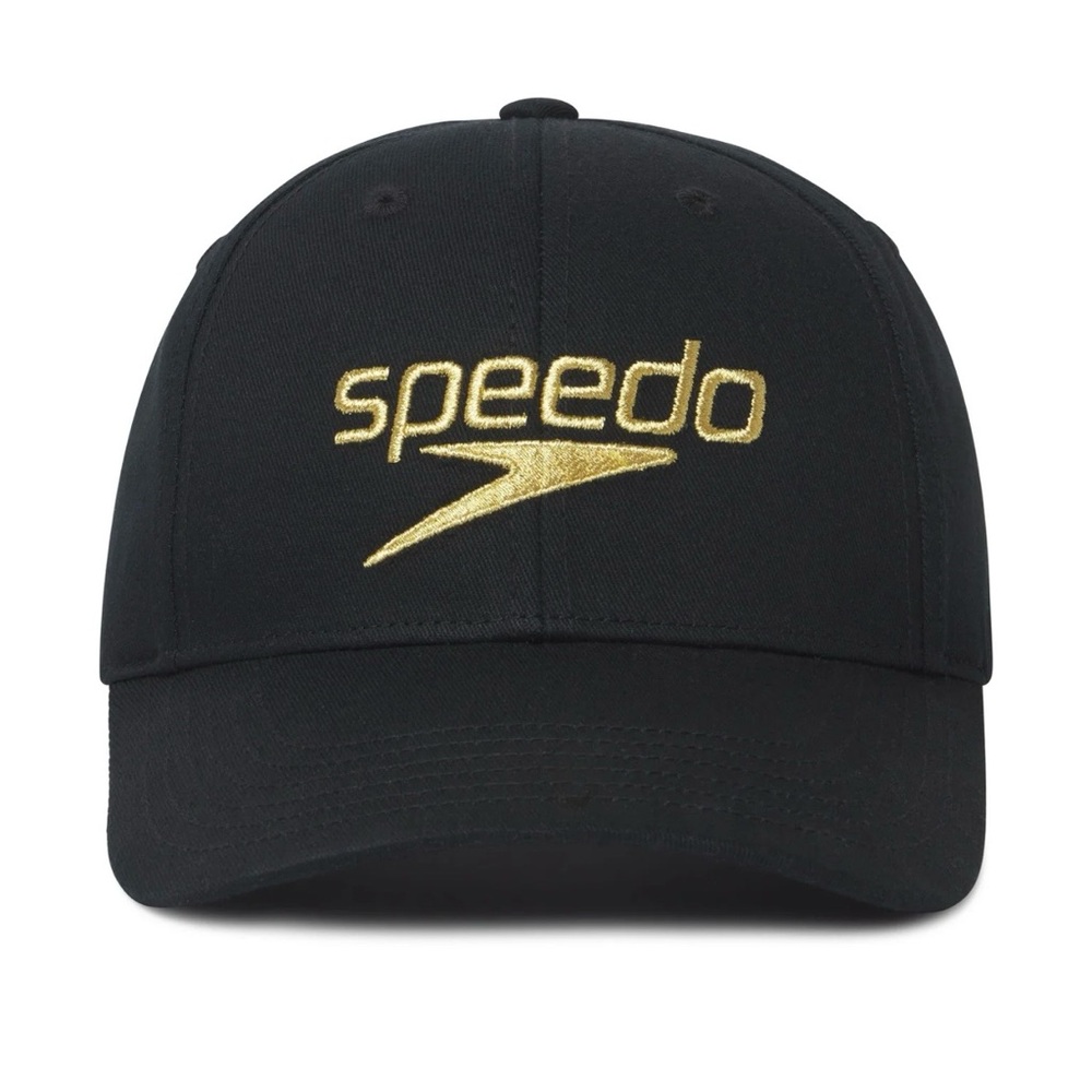 Speedo Black Hat with Gold Embroidered Logo